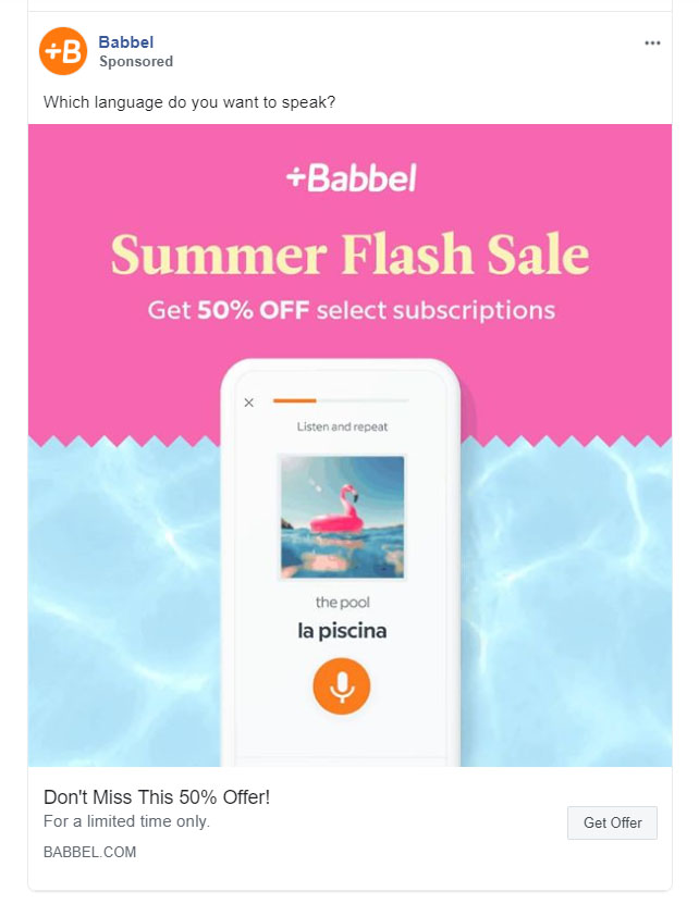 Facebook Ads - Education Ad Example - Babbel