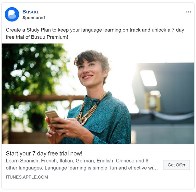 Educational Company Facebook Ad Example - Busuu