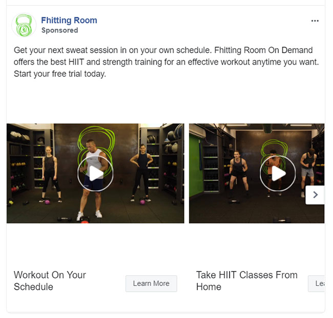Fitness Facebook Ads Example - Fhitting Room