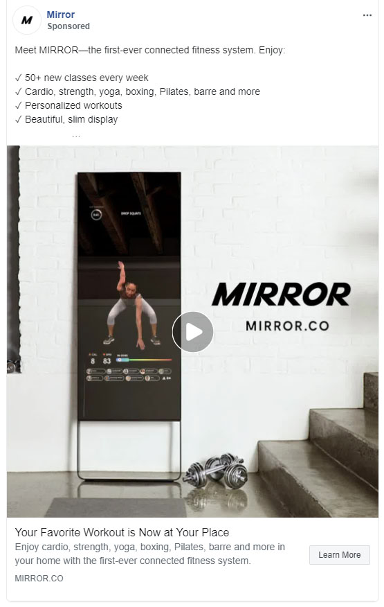 Facebook Ads - Fitness Ad Example - Mirror