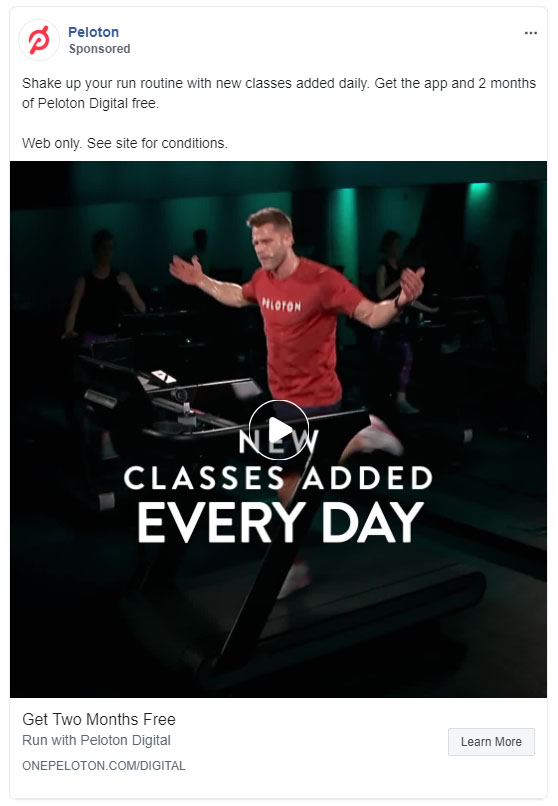 Facebook Ads - Fitness Ad Example - Peloton Digital
