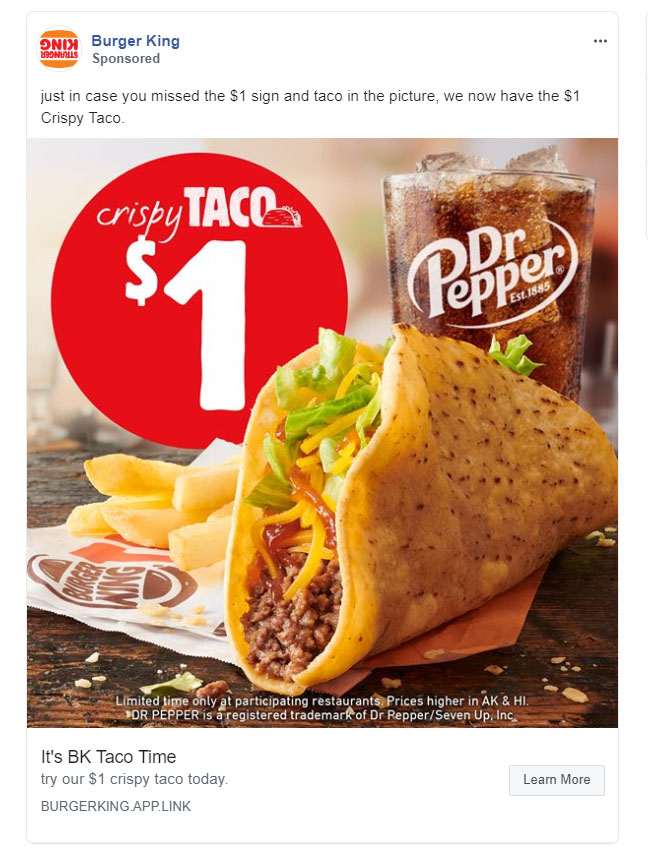 Facebook Ads - Food and Beverage Ad Example - Burger King