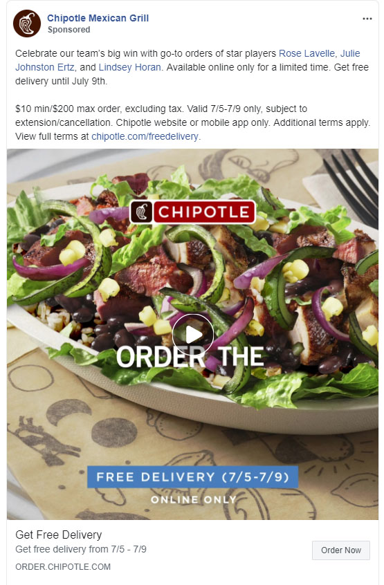 Food & Beverage Facebook Ads Examples - Chipotle