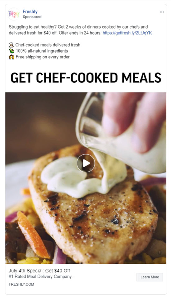 Food & Beverage Facebook Ads Examples - Freshly