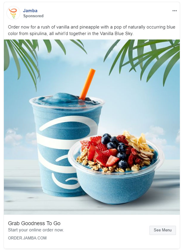 Facebook Ads - Food and Beverage Ad Example - Jamba Juice