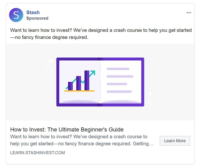 Personal Finance Facebook Ad Example - Stash