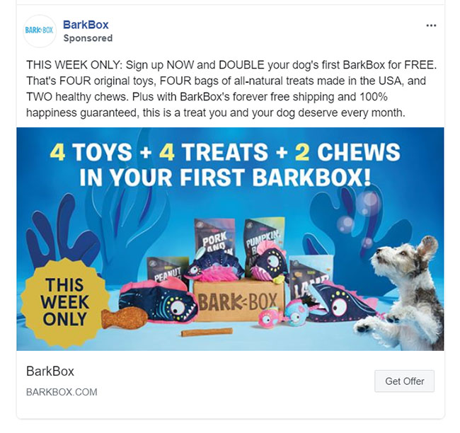 Subscription Based Product/Servce Facebook Ad Example - Barkbox