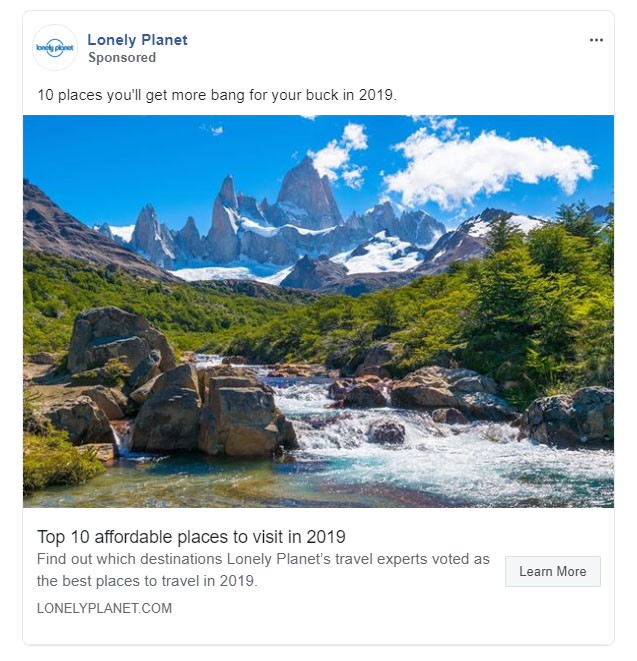 Facebook Ads - Travel and Hospitality Ad Example - Lonely Planet