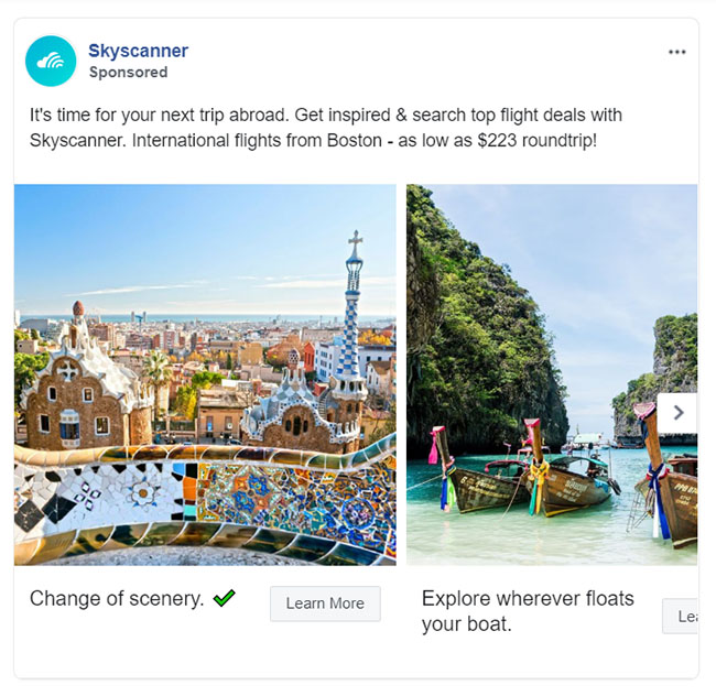 Facebook Ads - Travel and Hospitality Ad Example - Skyscanner