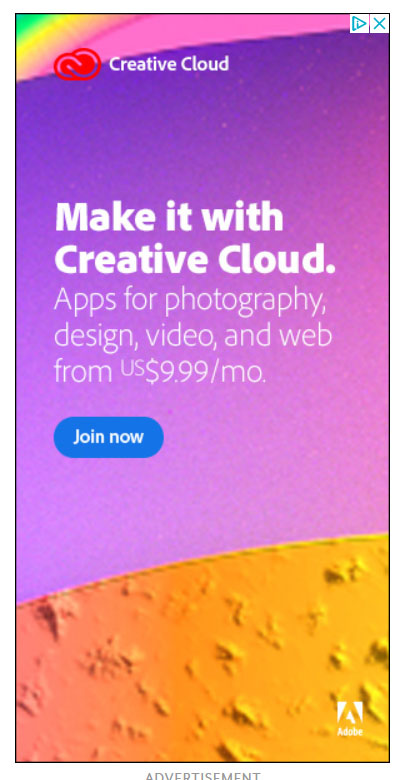 Software & Tech Company Google Display Ad Example -  Adobe Creative Cloud