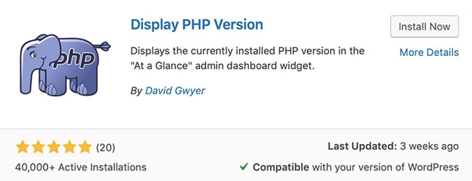 Display PHP Version WordPress Plugin
