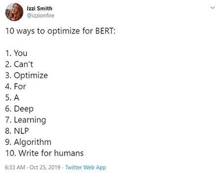 Izzi Smith Tweet BERT Algorithm - Chainlink Marketing