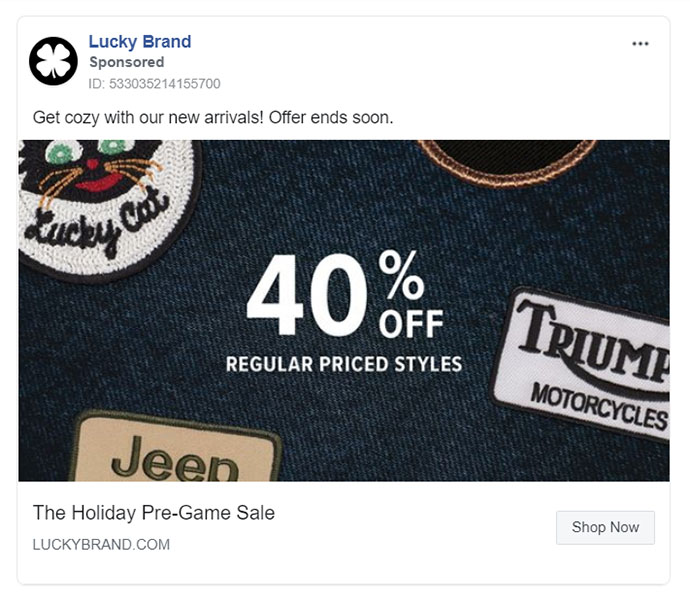Facebook Ads - Apparel Ad Example - Lucky Brand