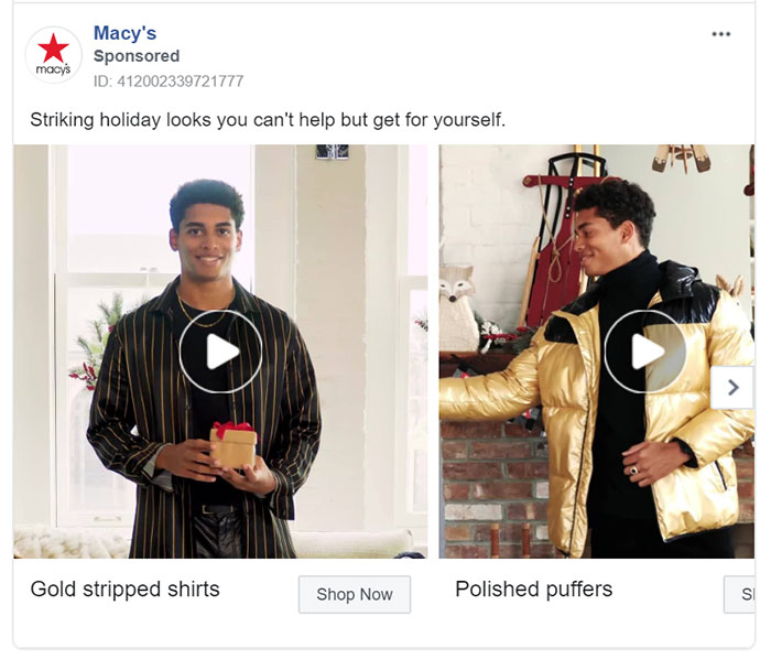 Apparel Company Facebook Ad Example - Macy’s