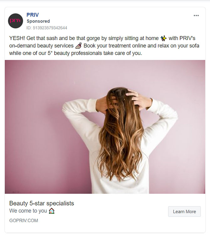 Beauty Company Facebook Ad Example - Priv