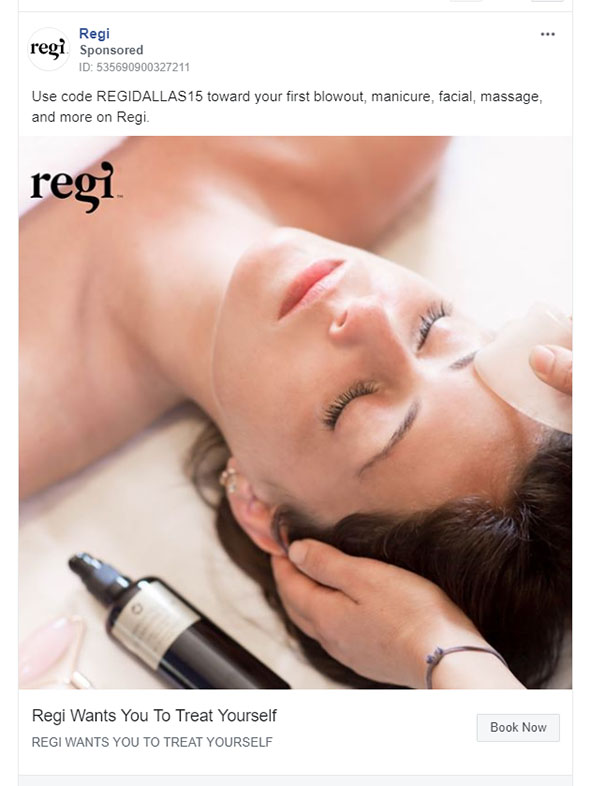 Beauty Company Facebook Ad Example - Regi