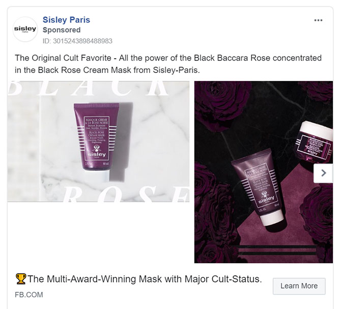 Beauty Company Facebook Ad Example - Sisley