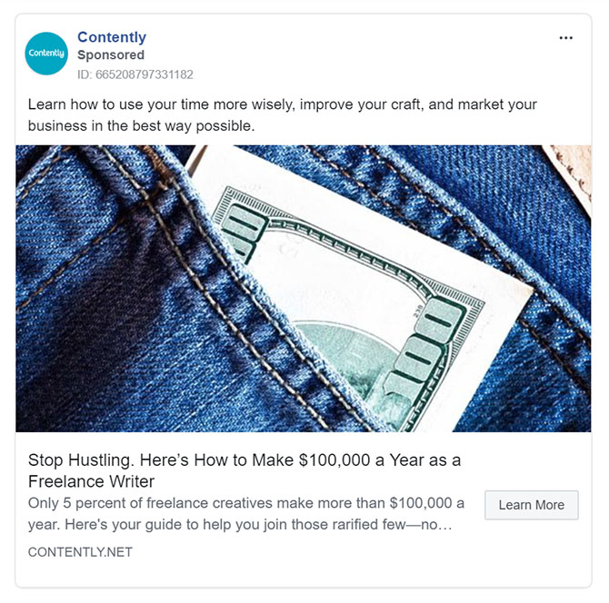 Facebook Ads - Business Tool Ad Example - Contently