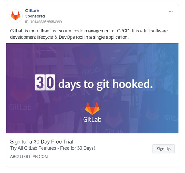 Facebook Ads - Business Tool Ad Example - Gitlab