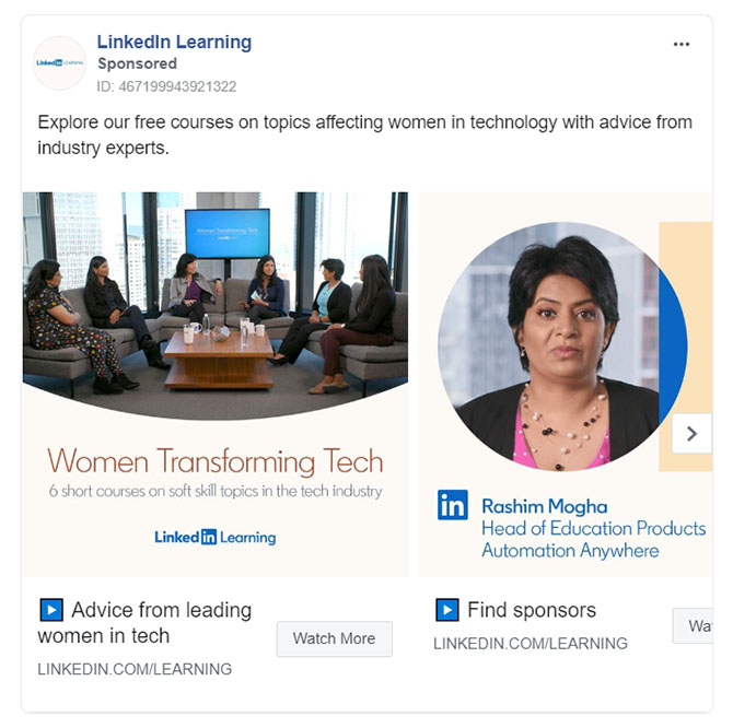 Educational Company Facebook Ad Example - Linkedin Learning