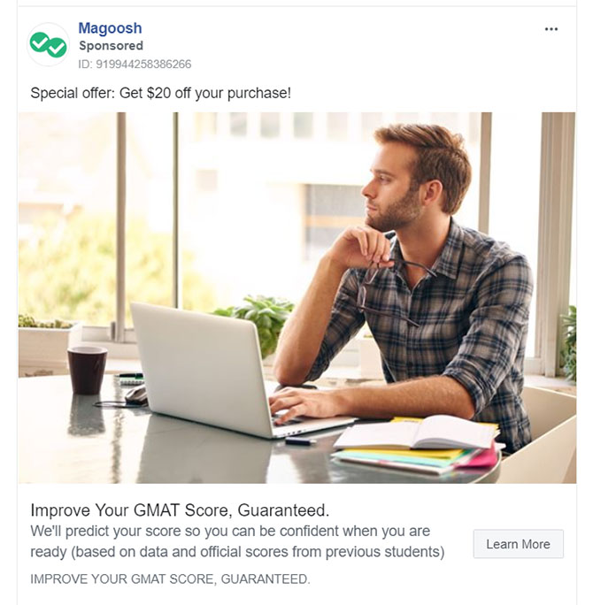 Educational Company Facebook Ad Example - Magoosh