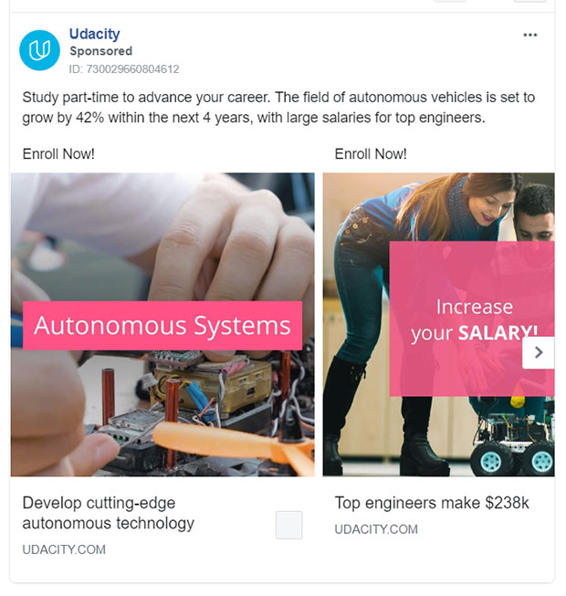 Educational Company Facebook Ad Example - Udacity