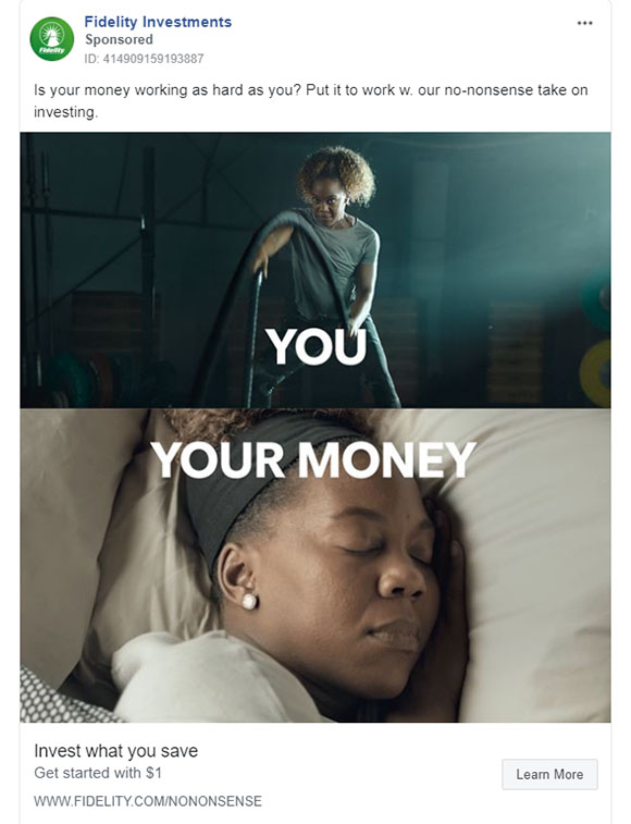 Personal Finance Facebook Ad Example - Fidelity