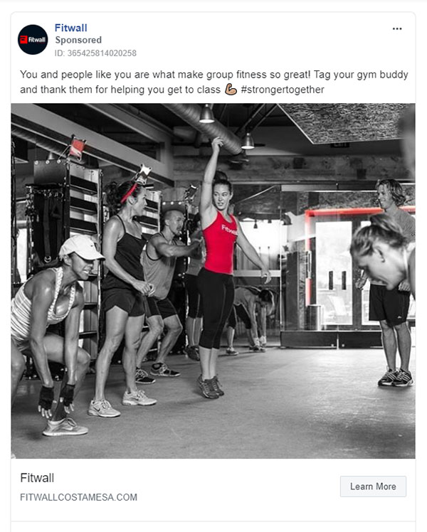 Fitness Facebook Ads Example - Fitwall