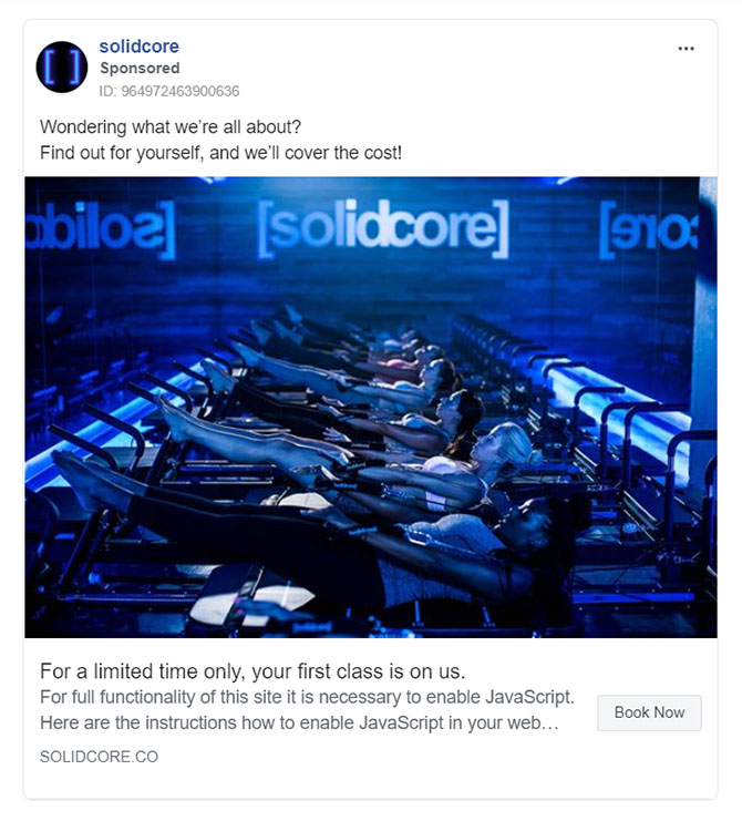 Fitness Facebook Ads Example - Solidcore