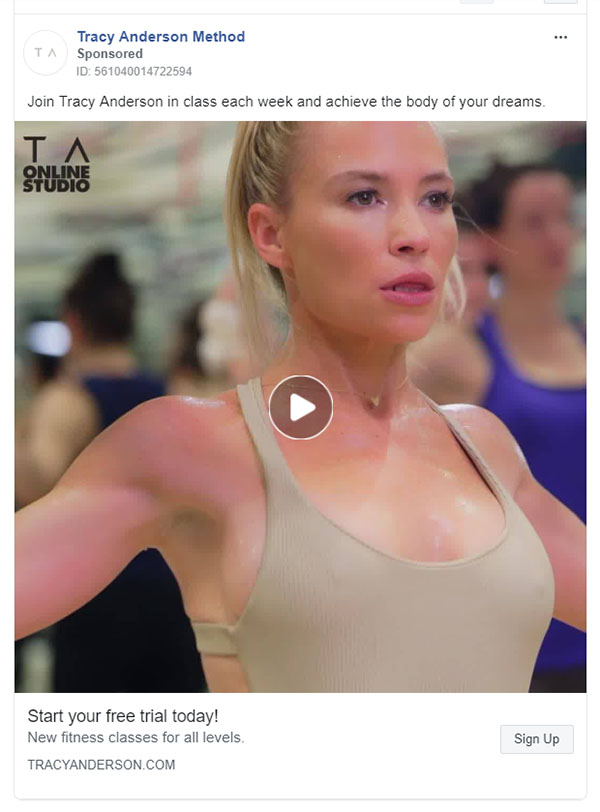 Facebook Ads - Fitness Ad Example - Tracy Anderson Method