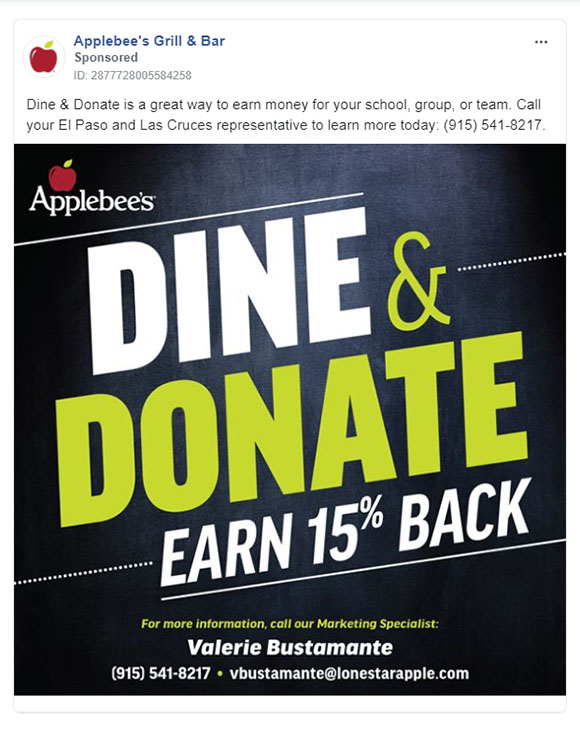 Food & Beverage Facebook Ads Examples - Applebee's