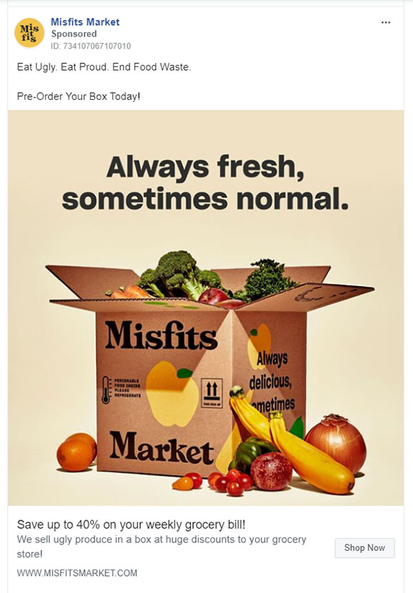 Food & Beverage Facebook Ads Examples - Misfits