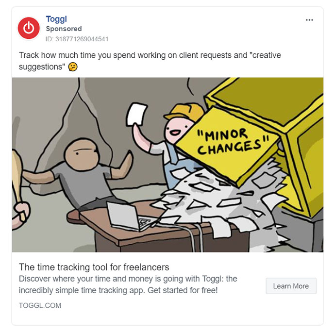 Software Companies Facebook Ad Example - Toggl