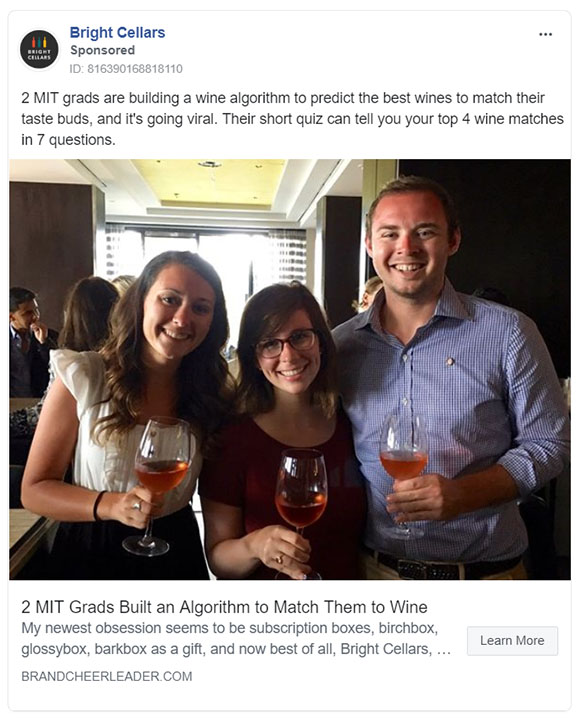 Facebook Ads - Subscription Company Ad Example - Bright Cellars
