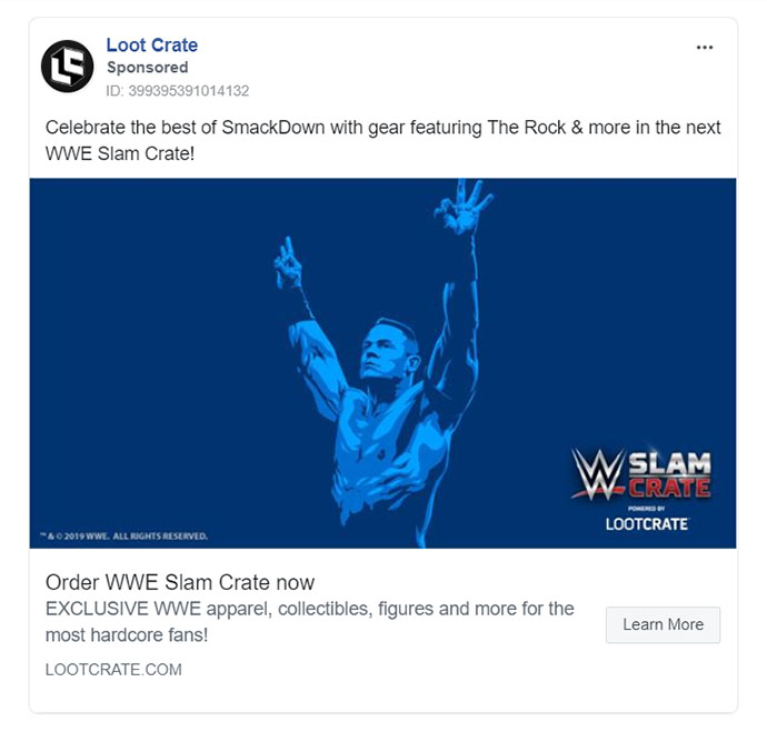 Subscription Based Product/Servce Facebook Ad Example - Loot Crate