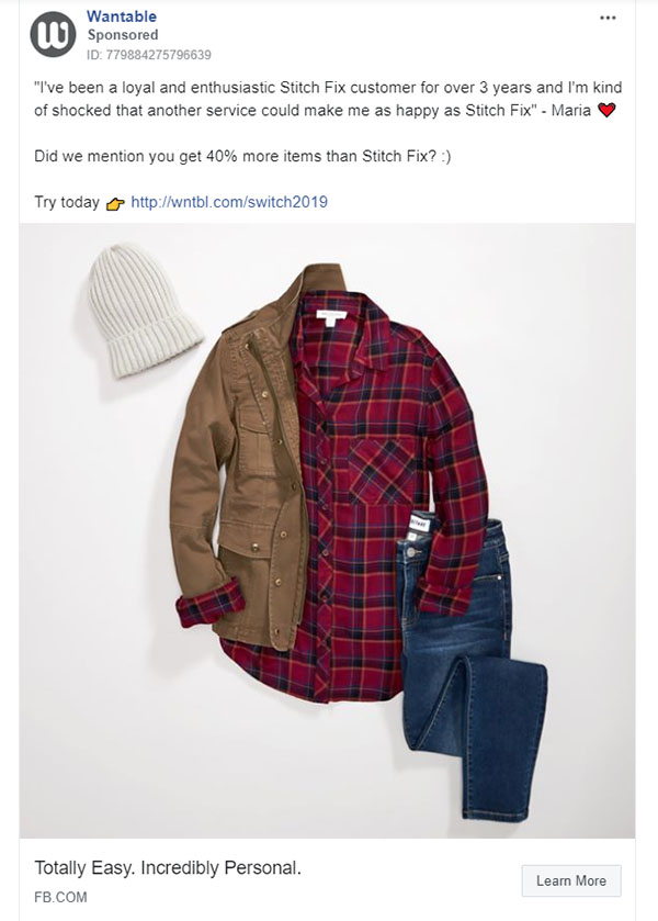 Subscription Based Product/Servce Facebook Ad Example - Wantable