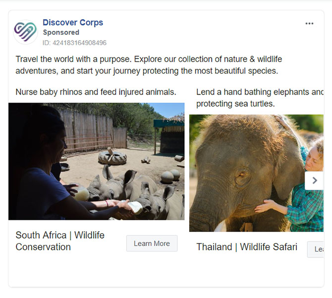 Facebook Ads - Travel Ad Example - Discover Corps