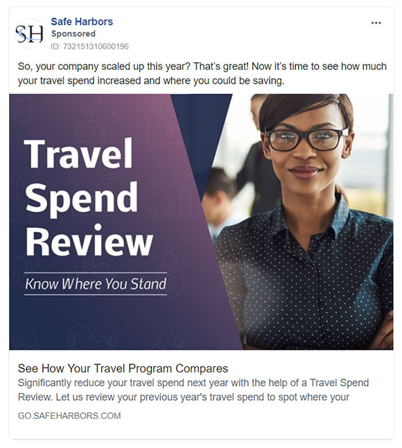 Facebook Ads - Travel Ad Example - Safe Harbors