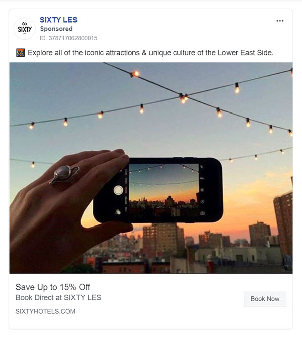 Facebook Ads - Travel Ad Example - Sixty LES