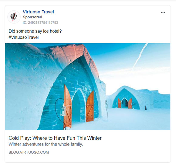 Facebook Ads - Travel Ad Example - Virtuoso